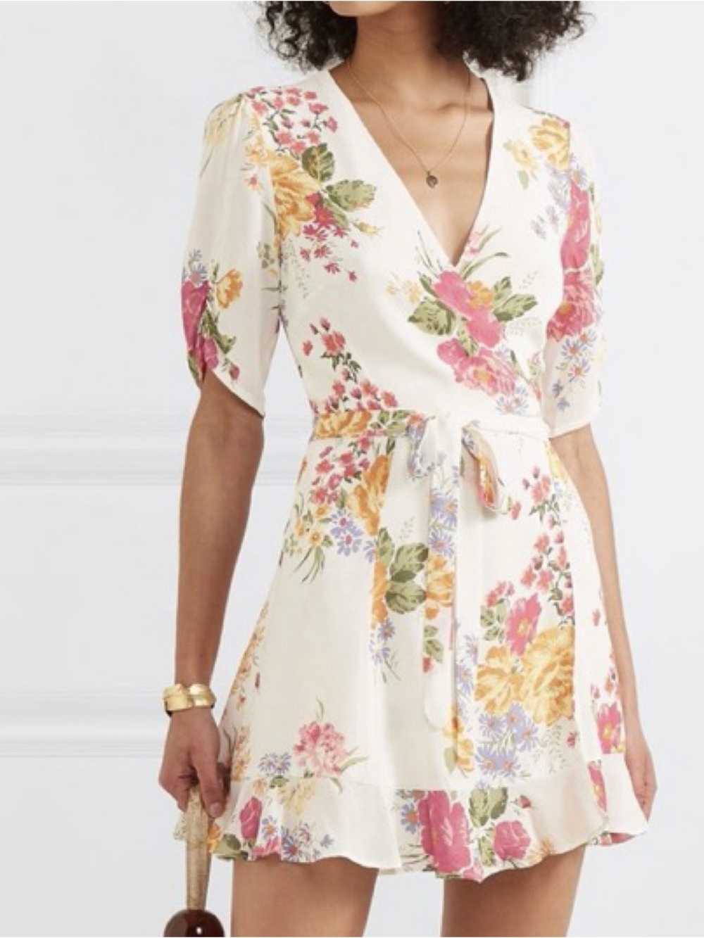 Reformation Monica Wrap Mini Dress Bouquet Floral